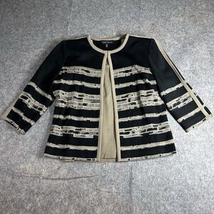 Ming Wang Sweater Womens XS Petite Cardigan Tank Neutral 3/4 Sleeve Career